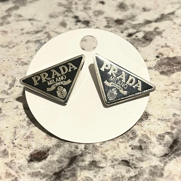 PRADA Triangle Logo Stud Earrings – Pierced, Stamped - Picture 1 of 5